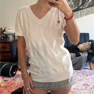 V-Neck White Knit Top